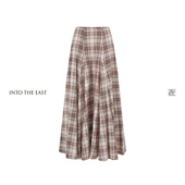 Into The East咖粉格纹鱼尾大摆半裙