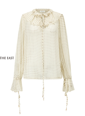 Into The East己印白色迷你腰果拉夫领上衣