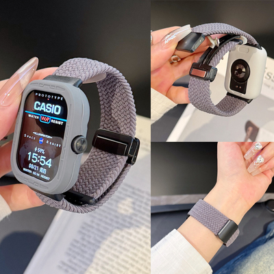 适用小米手环9Pro新款8Pro弹力磁吸卡扣编织尼龙红米4watch5腕带智能秋季舒适回环替换带高级感女生手表带