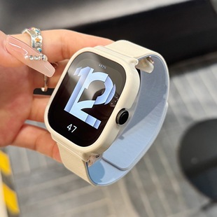 watch3 4表带荔枝纹硅胶磁吸运动小米redmi 1搭配PC时尚 防水腕带男女生 适用红米Redmi 透明表壳个性 watch5