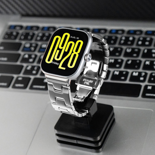 幺诺适用红米redmi watch6/5/4复古H型精钢商务表带不锈钢经典男女生小米手环8pro/9pro高级感蝴蝶扣替换腕带