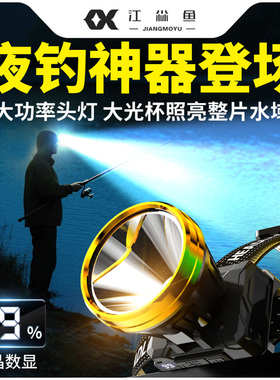 钓鱼头灯专用大功率大光杯超长续航强光超亮耐用感应头戴式充电款