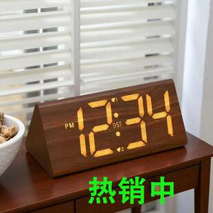 办公室LED木质钟大数字闹钟客房贪睡闹铃多功能电子时钟PVC木头钟
