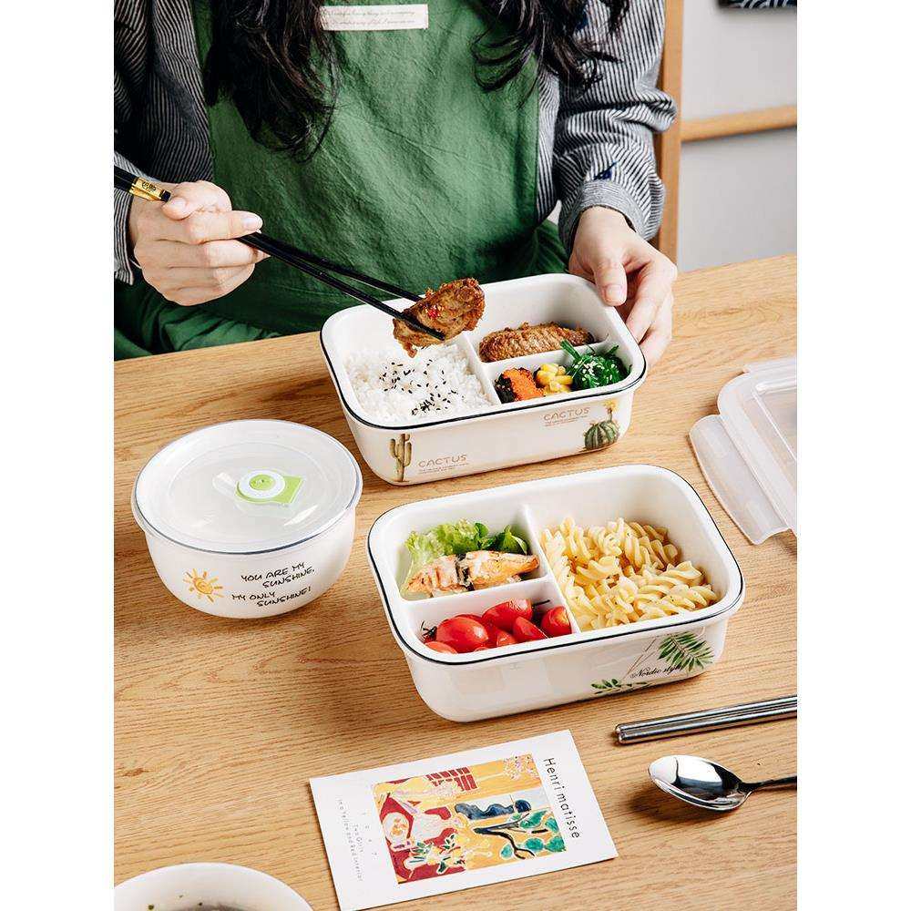 可微波炉加热可扣带扣上班族带饭陶瓷饭盒密封带盖便当盒三格多格,3C数码配件,USB灯,淘宝优惠券,粉丝福利购,淘宝优惠卷