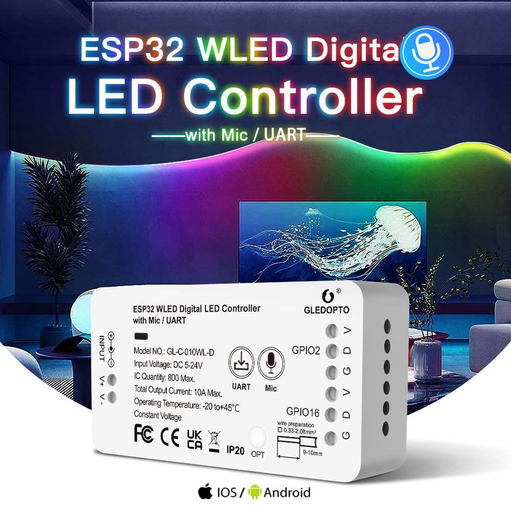 格乐德ESP32WLED幻彩控制器支持WS2811SK6812SM16703PWS2812B灯带