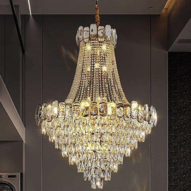复式楼大吊灯客厅灯中山灯饰轻奢K9水晶灯高档奢华别墅大厅灯