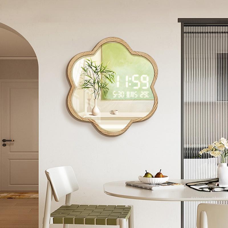 现代简约小清新绿植餐厅装饰画创意钟表客厅挂墙时钟万年历电子钟