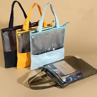 学生大容量手提补习袋拉链网袋简约A4透明文件袋手提袋A3学习袋制