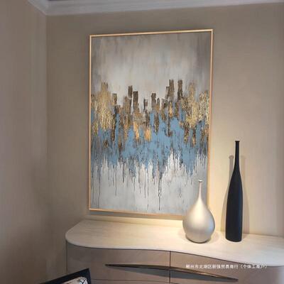 抽象轻奢装饰画艺术玄关柜大芬村手绘油画鎏金高级感走廊过道挂画