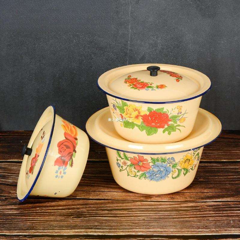 搪瓷盆怀旧经典蛋糕碗加深汤锅带盖老式平底碗猪油罐洗手碗厂家批