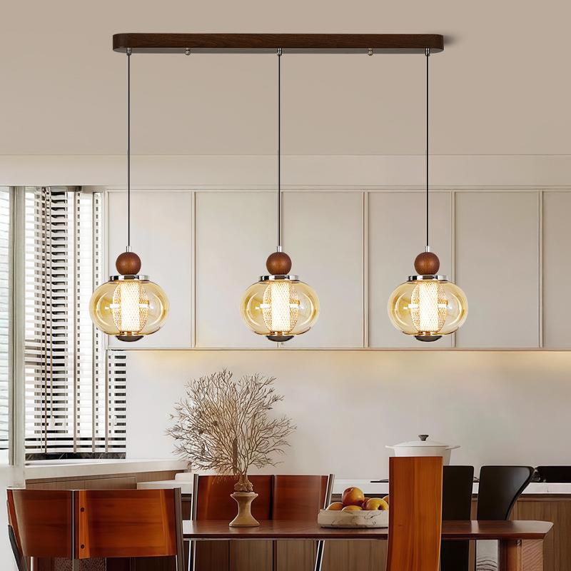 中古客厅吊灯vintage法式复古创意设计感卧室胡桃木色玻璃灯