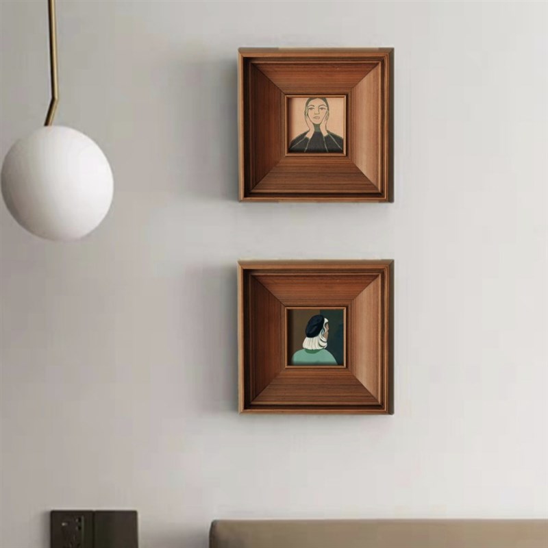 小众复古装饰画i背影人物中古小框组合画客厅沙发背景厚重实木画图片