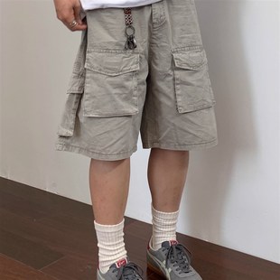 休闲宽松直筒情侣五分裤 美式 男女街头夏季 短裤 复古水洗多口袋工装