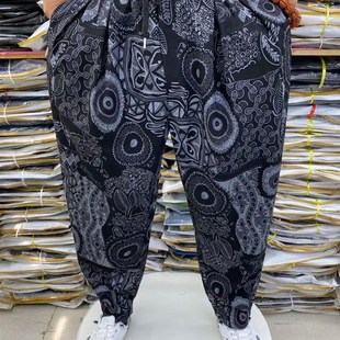 男士 中年舒适加肥哈伦裤 宽松薄款 透气抗皱长裤 印花休闲老爹裤 夏季