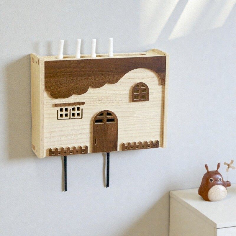 墙壁路由器实木收纳盒置物架免打孔壁挂式电表多媒体遮挡装饰遮丑