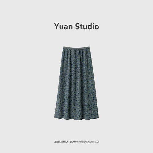 【YUAN】（裙长83）水彩波点松紧腰前褶晕染波点半裙