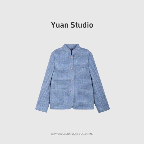 【YUAN】（衣长58）羊毛粗花呢立领外套