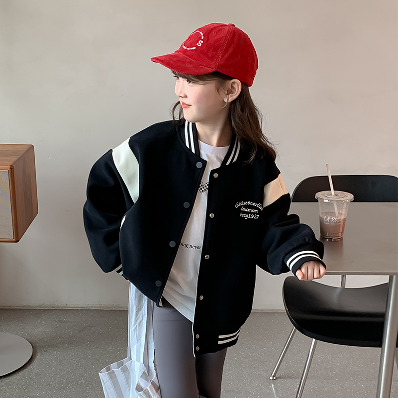 女童外套春e秋款2024新款洋气儿童棒球服秋装小女孩运动两面穿上