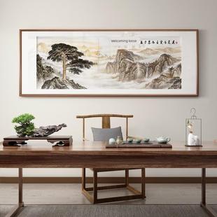 中式玄关挂画横版山水画入户客厅迎客松茶室新装饰画风景壁画客厅
