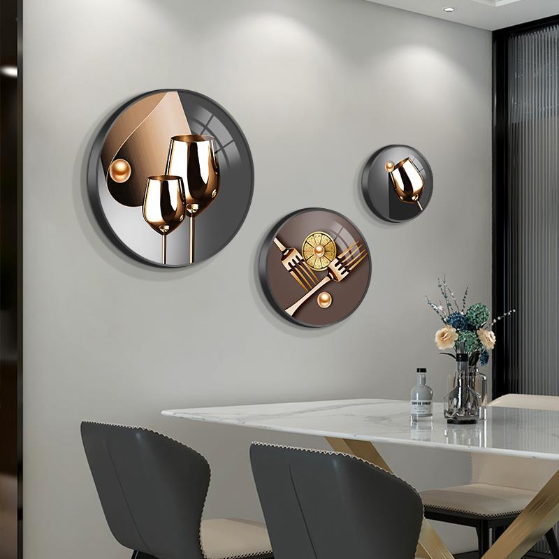 轻奢高端圆形餐厅装饰画饭厅墙壁挂画现代简约酒杯系列客厅壁画