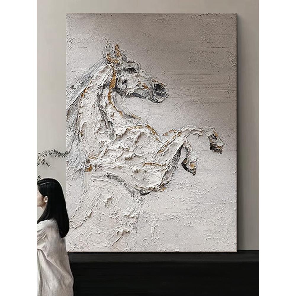 奔腾意式极简轻奢肌理装饰画客厅玄关高级感骏马抽象艺术卧室挂画