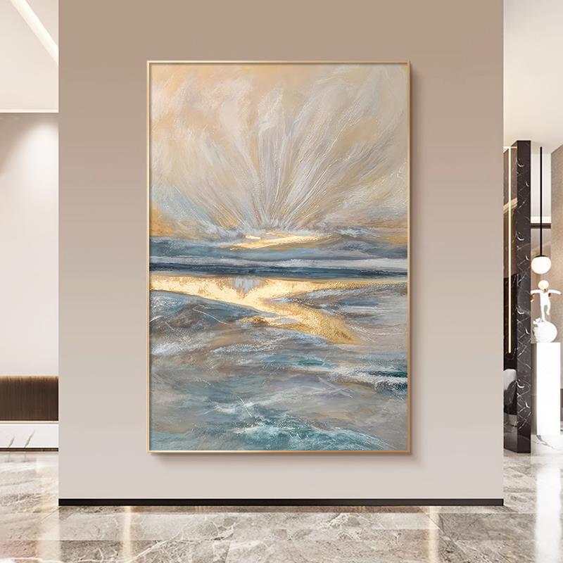 现代轻奢入户玄关装饰画抽象海景客厅沙发背景墙挂画高档酒店壁画