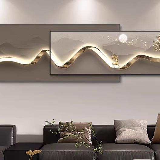 抽象极简风客厅装饰画现代轻奢沙发背景墙叠加挂画高级感卧室壁画