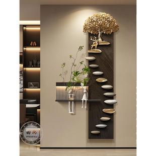 入户门玄关装饰画轻奢发财树高级感步步高升过道挂画水培绿植壁画