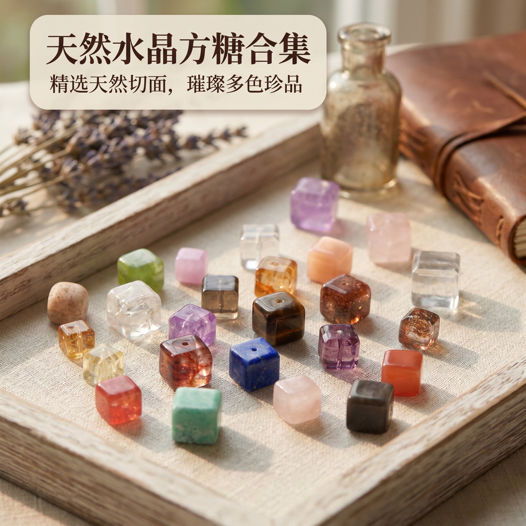 天然水晶黄白紫方糖散珠黑金超七黄塔晶方形散珠手串diy配件配饰