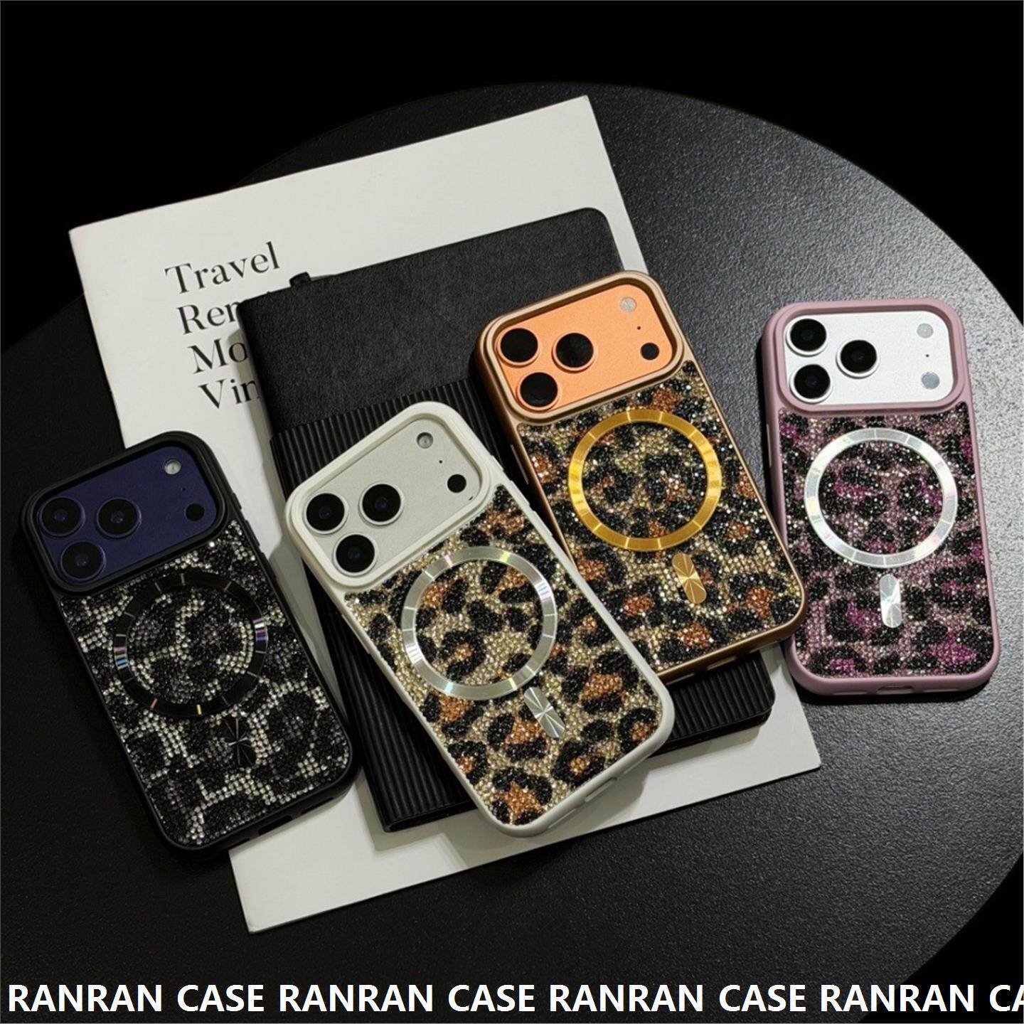 适用iPhone17promax碎钻豹纹磁吸手机包苹果16pro个性15pro外贸女