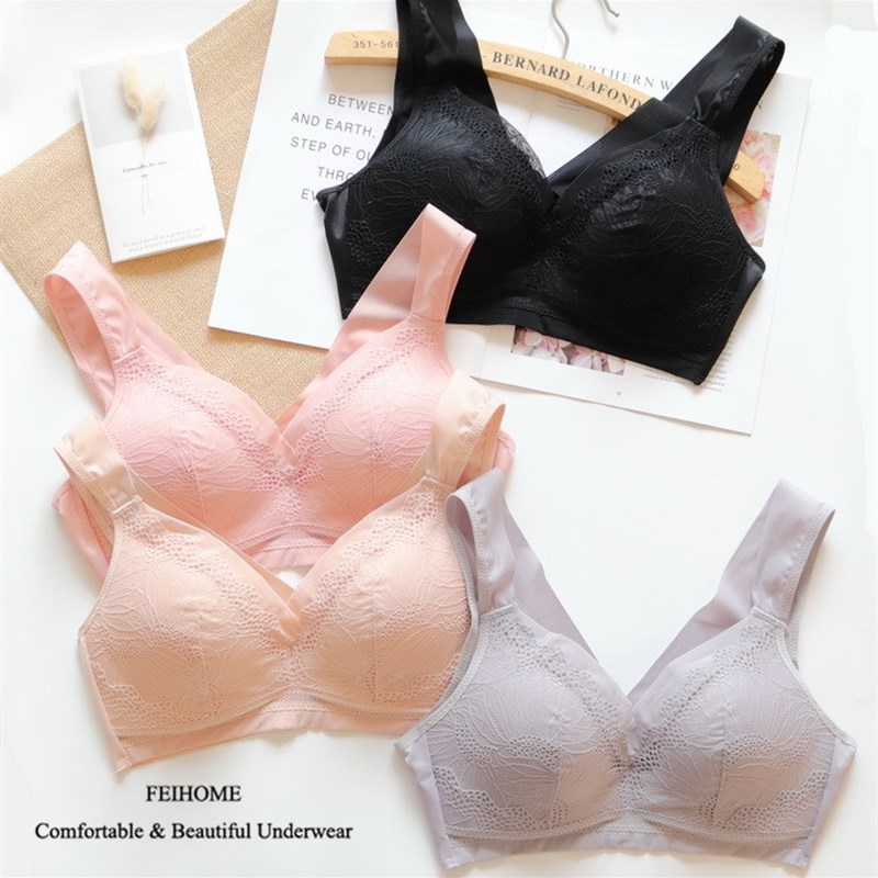 B06蕾丝无痕面料背心式3D立体棉罩杯大胸无钢圈运动薄款内衣文胸