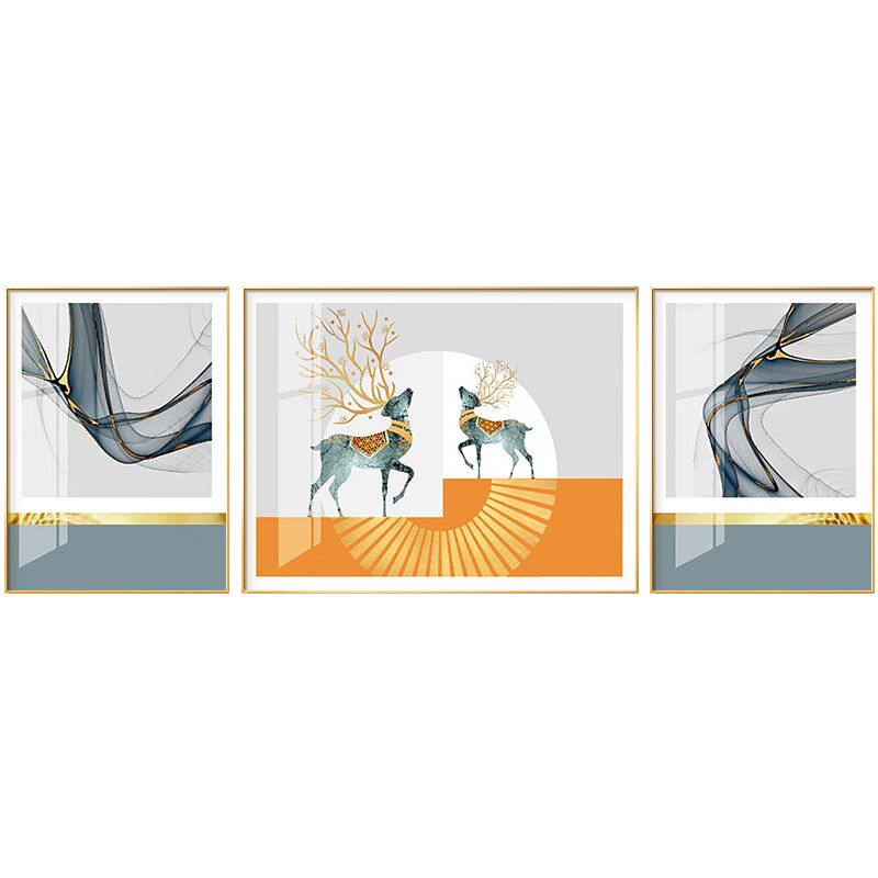 现代简约轻奢风餐厅简欧沙发背景墙挂画北L欧抽象麋鹿客厅装饰壁