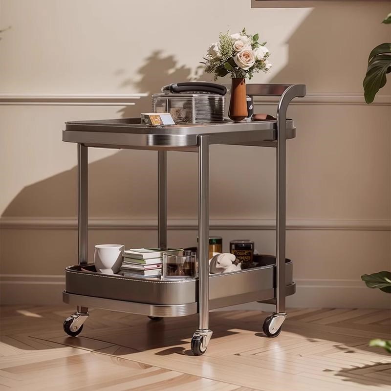 意式现代简约移动小推车边几轻奢马E鞍皮移动沙发茶几客厅带轮角