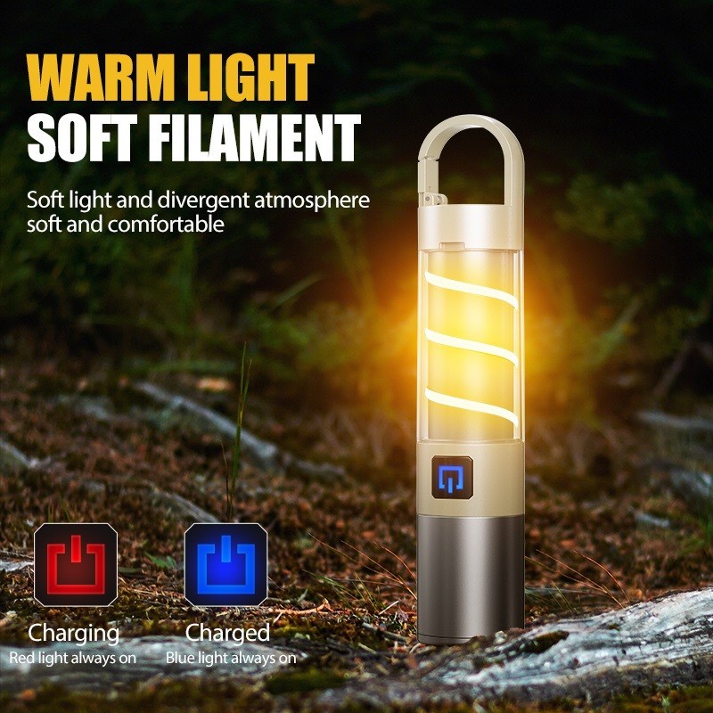 户外强光充电超亮长续航手电筒变焦登山露营挂钩帐篷侧灯便携防灾