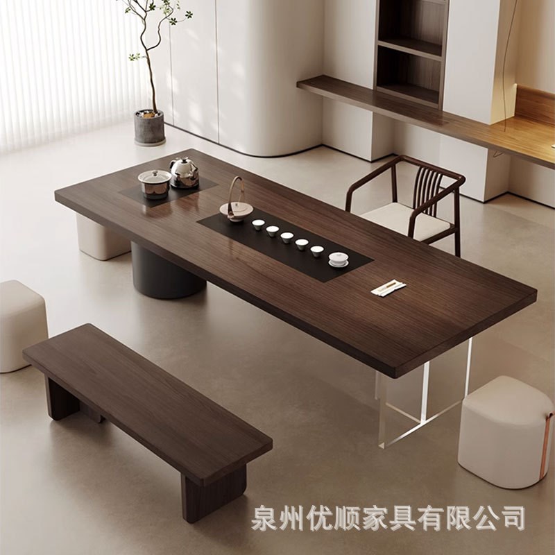 实木茶桌亚克力办公室大板泡茶桌茶台新中式茶盘一体茶桌椅组合
