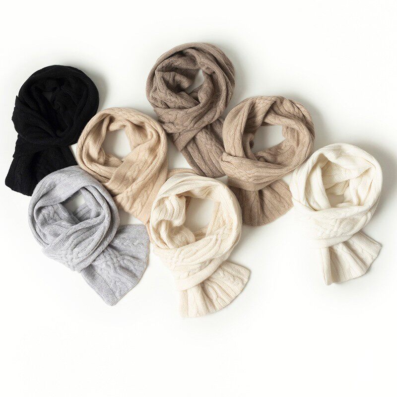 冬季100纯山羊绒穿孔纯色围巾男女通用绞花韩版百搭学生长款围脖