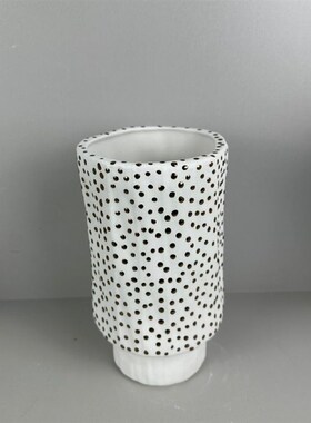 简欧现代白色陶瓷高脚花盆意式极简插花器客厅家居饰品花瓶摆件