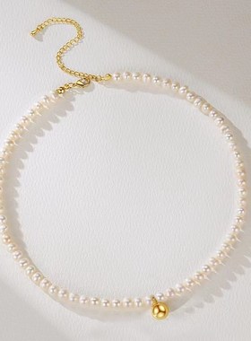 艾祺燕新品淡水珍珠项链5-6mm时尚铃铛锁骨链轻奢小众颈链