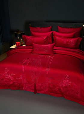 婚庆大红色喜e庆婚被套四件套高级感新婚礼床单床盖结婚嫁床上用