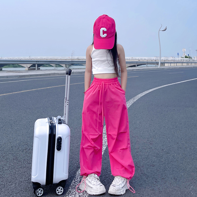 女童直筒工装裤夏季2023新款宽松阔腿J裤美式街头降落伞休闲裤薄