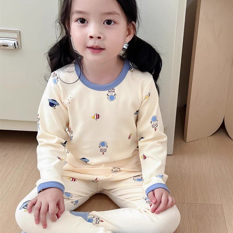女童秋衣秋裤高品质A类纯棉无骨磨毛保暖内衣套装秋冬男童家居服