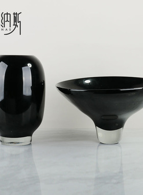 现代简约欧式黑色大玻璃花瓶酒店前台样板间桌面餐厅软装配饰摆件