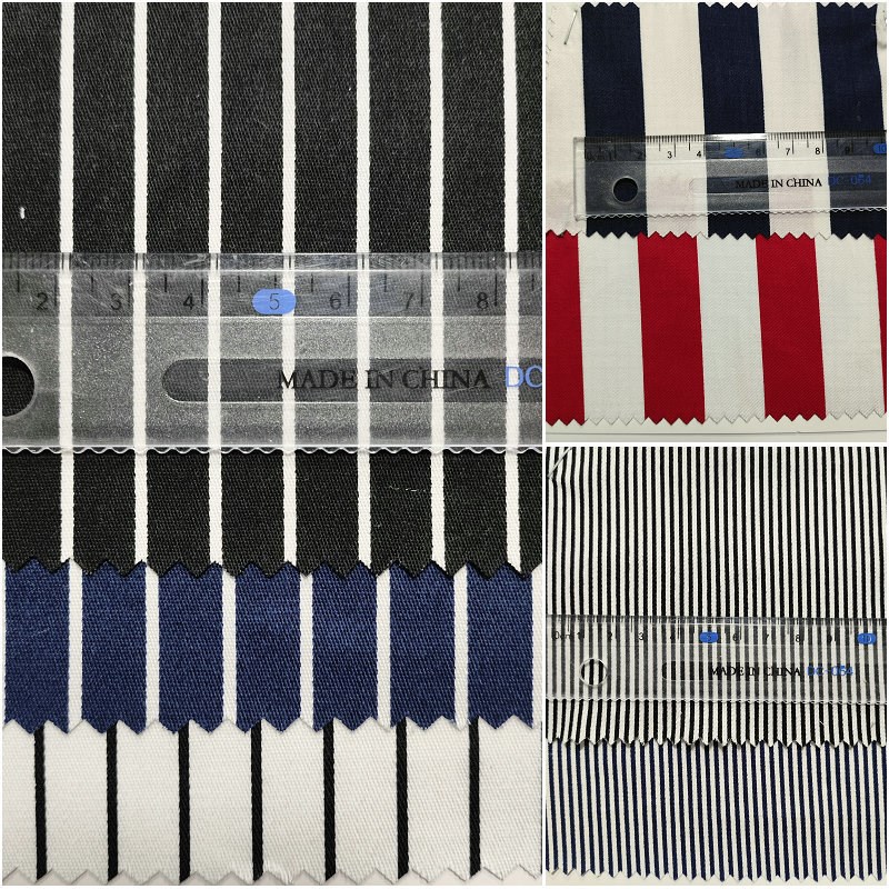 全棉条纹印花衬衫面料 纯棉弹力细斜印花 弹力斜纹衬衫面料