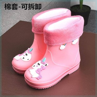 儿童雨鞋 卡通可爱公主雨靴小孩束口雨 男童女童加绒防滑t水鞋 四季