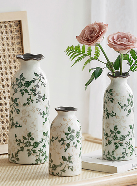 复古小口冰裂陶瓷花n瓶单支花水养插花器摆件小清新田园风绿色繁