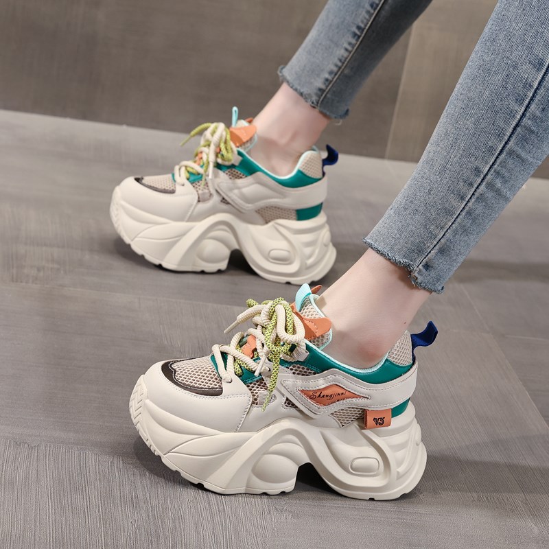 网红爆款内增高老爹m鞋女厚底9cm2024夏季新款小个子休闲小白女鞋