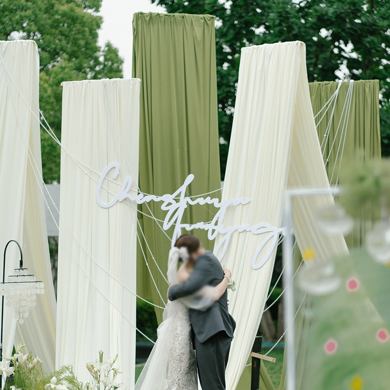 新款婚庆背景布幔支架伸s缩杆婚礼场景布置牛奶丝装饰可伸缩升降