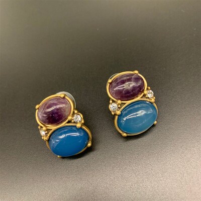 青岛中古【相撞满怀】复古款琉璃耳饰耳钉女式复古款耳钉