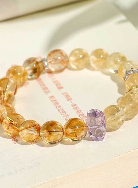 黄塔晶黄阿塞水晶串珠手链不掉色女夏季紫水晶铜配件手串首饰