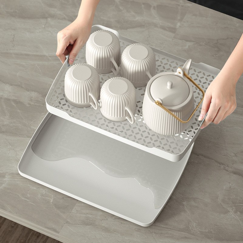杯子收纳置物架杯架家用桌面放水杯架子客厅玻璃茶杯双层沥水托盘